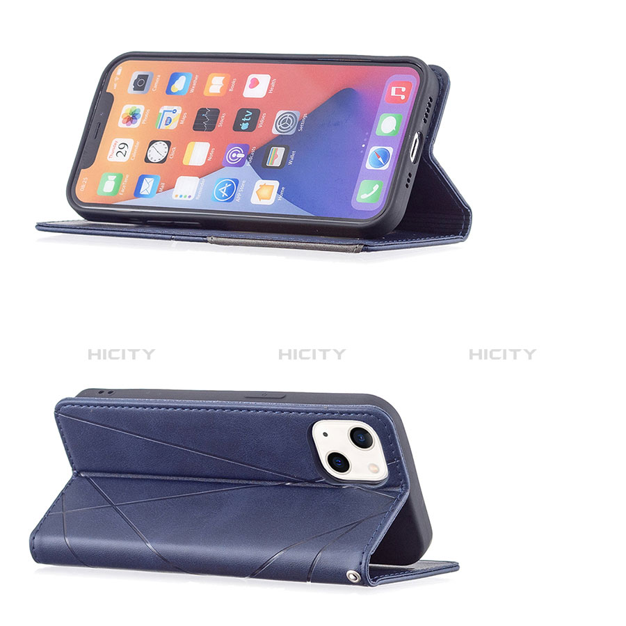 Handytasche Stand Schutzhülle Flip Leder Hülle Modisch Muster L04 für Apple iPhone 14 Blau