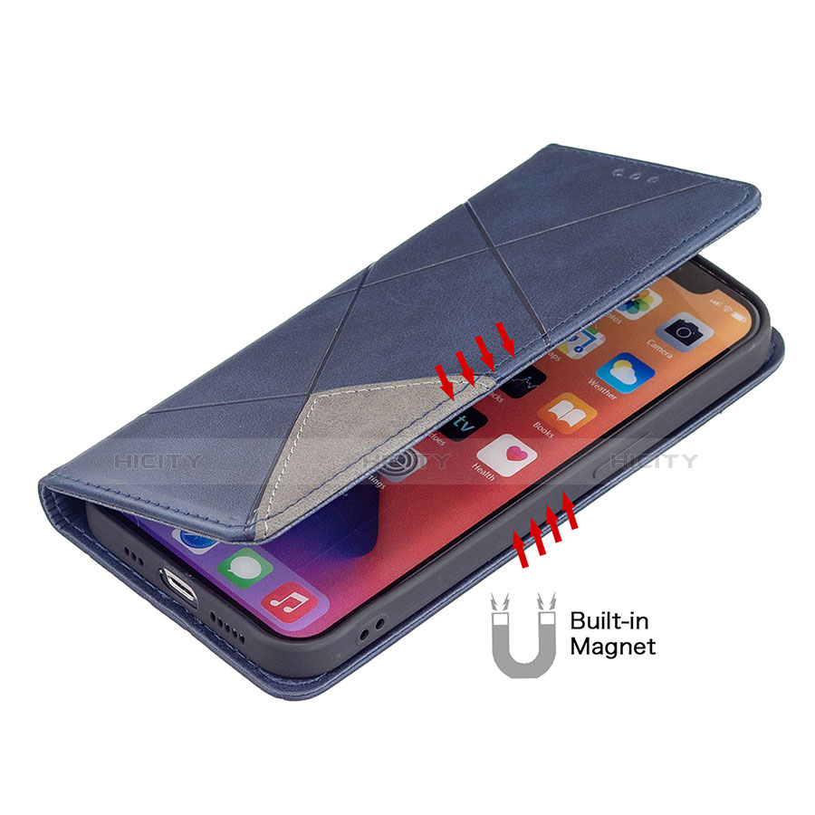 Handytasche Stand Schutzhülle Flip Leder Hülle Modisch Muster L04 für Apple iPhone 14 Blau