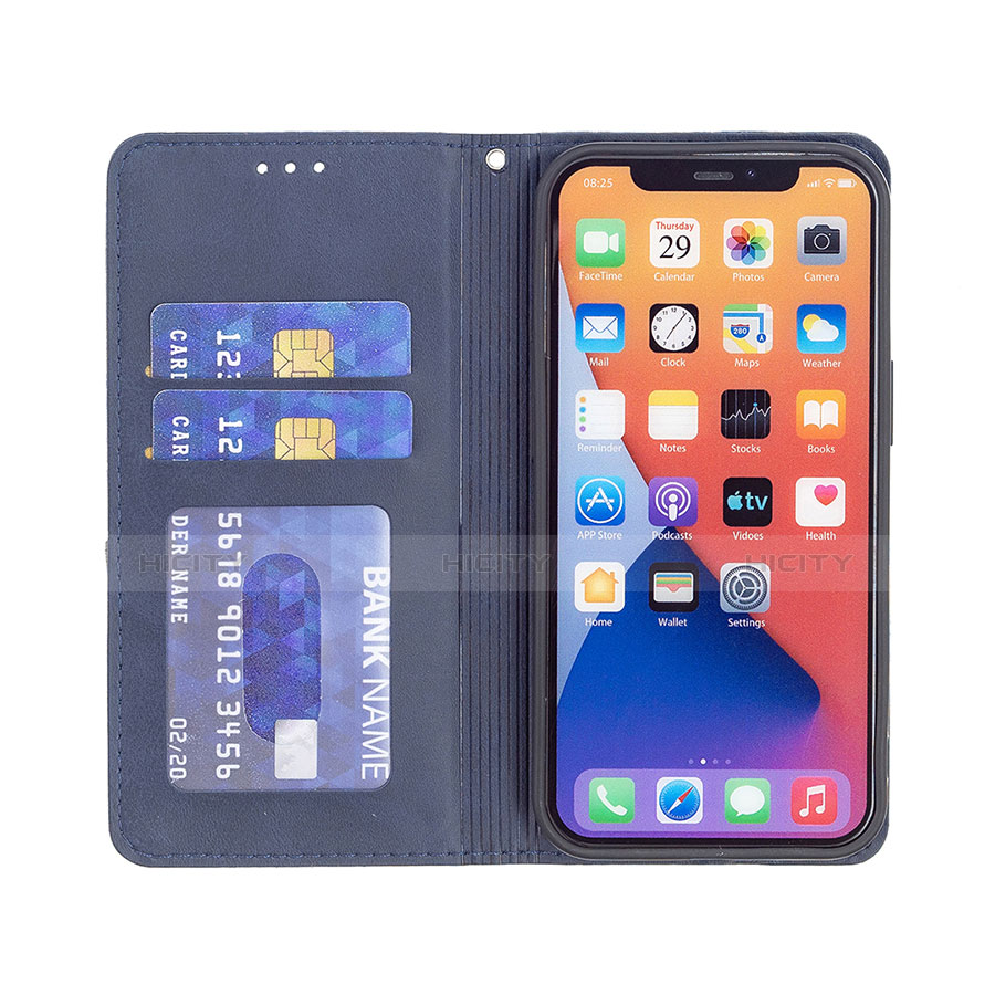 Handytasche Stand Schutzhülle Flip Leder Hülle Modisch Muster L04 für Apple iPhone 14 Blau