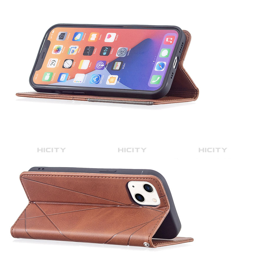 Handytasche Stand Schutzhülle Flip Leder Hülle Modisch Muster L04 für Apple iPhone 14 Braun groß
