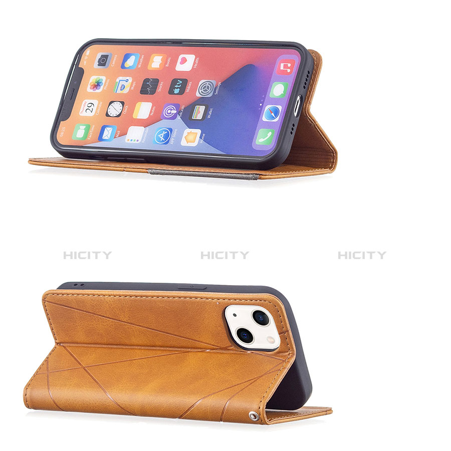Handytasche Stand Schutzhülle Flip Leder Hülle Modisch Muster L04 für Apple iPhone 14 Gelb