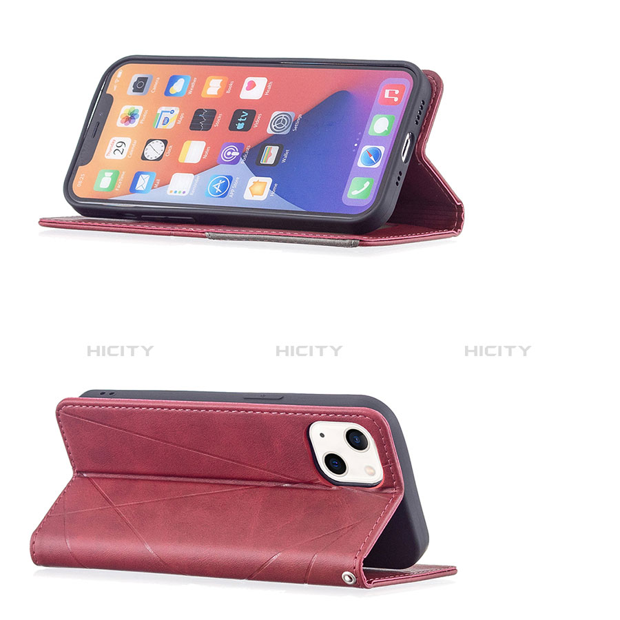 Handytasche Stand Schutzhülle Flip Leder Hülle Modisch Muster L04 für Apple iPhone 14 Rot