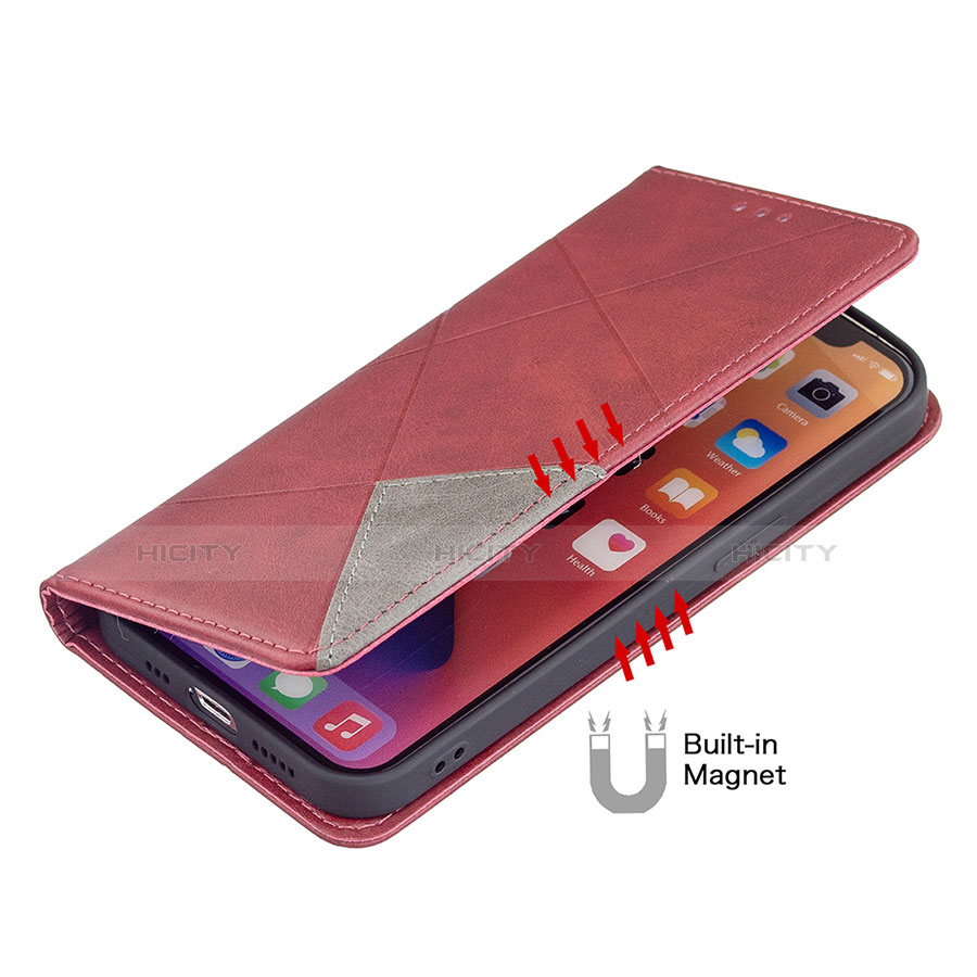 Handytasche Stand Schutzhülle Flip Leder Hülle Modisch Muster L04 für Apple iPhone 14 Rot