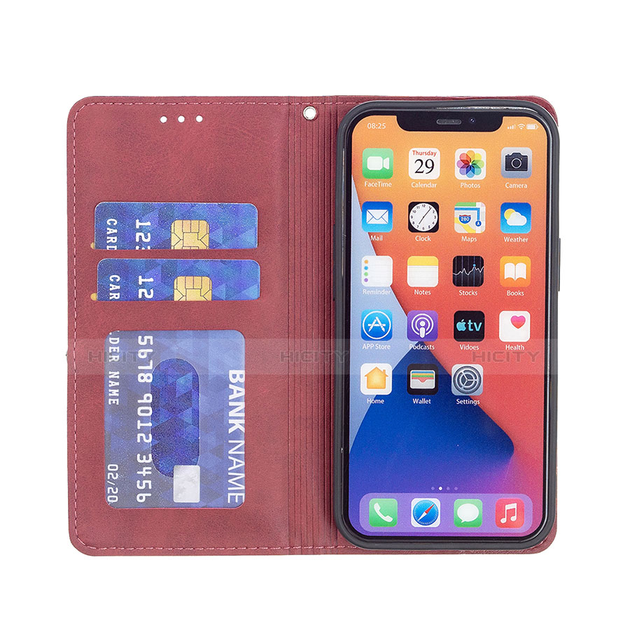 Handytasche Stand Schutzhülle Flip Leder Hülle Modisch Muster L04 für Apple iPhone 14 Rot