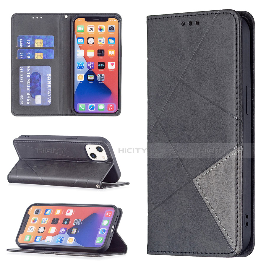 Handytasche Stand Schutzhülle Flip Leder Hülle Modisch Muster L04 für Apple iPhone 14 Schwarz