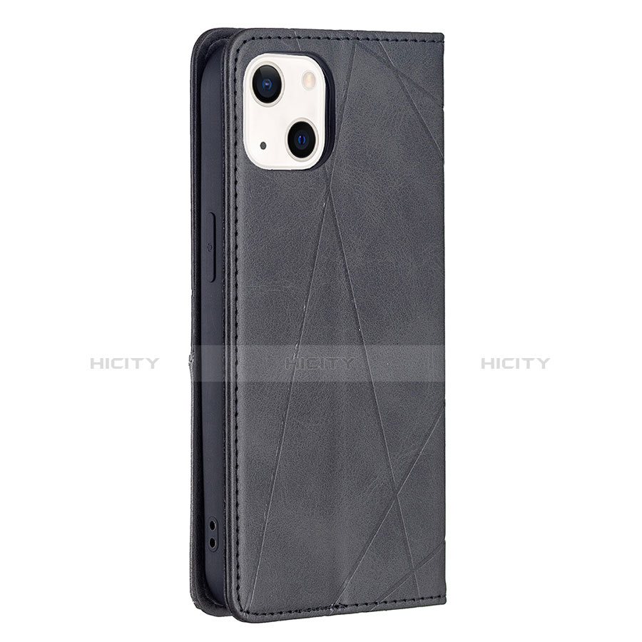Handytasche Stand Schutzhülle Flip Leder Hülle Modisch Muster L04 für Apple iPhone 14 Schwarz