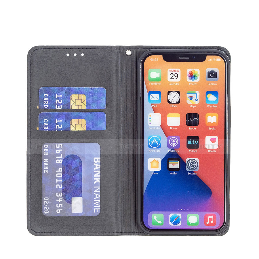 Handytasche Stand Schutzhülle Flip Leder Hülle Modisch Muster L04 für Apple iPhone 14 Schwarz