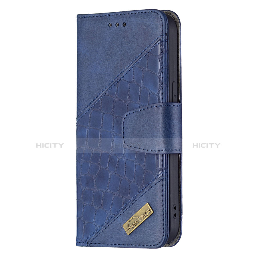 Handytasche Stand Schutzhülle Flip Leder Hülle Modisch Muster L05 für Apple iPhone 14 Blau groß