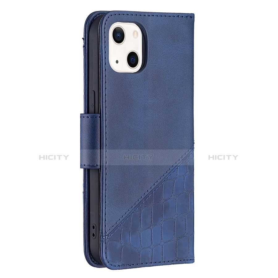 Handytasche Stand Schutzhülle Flip Leder Hülle Modisch Muster L05 für Apple iPhone 14 Blau groß
