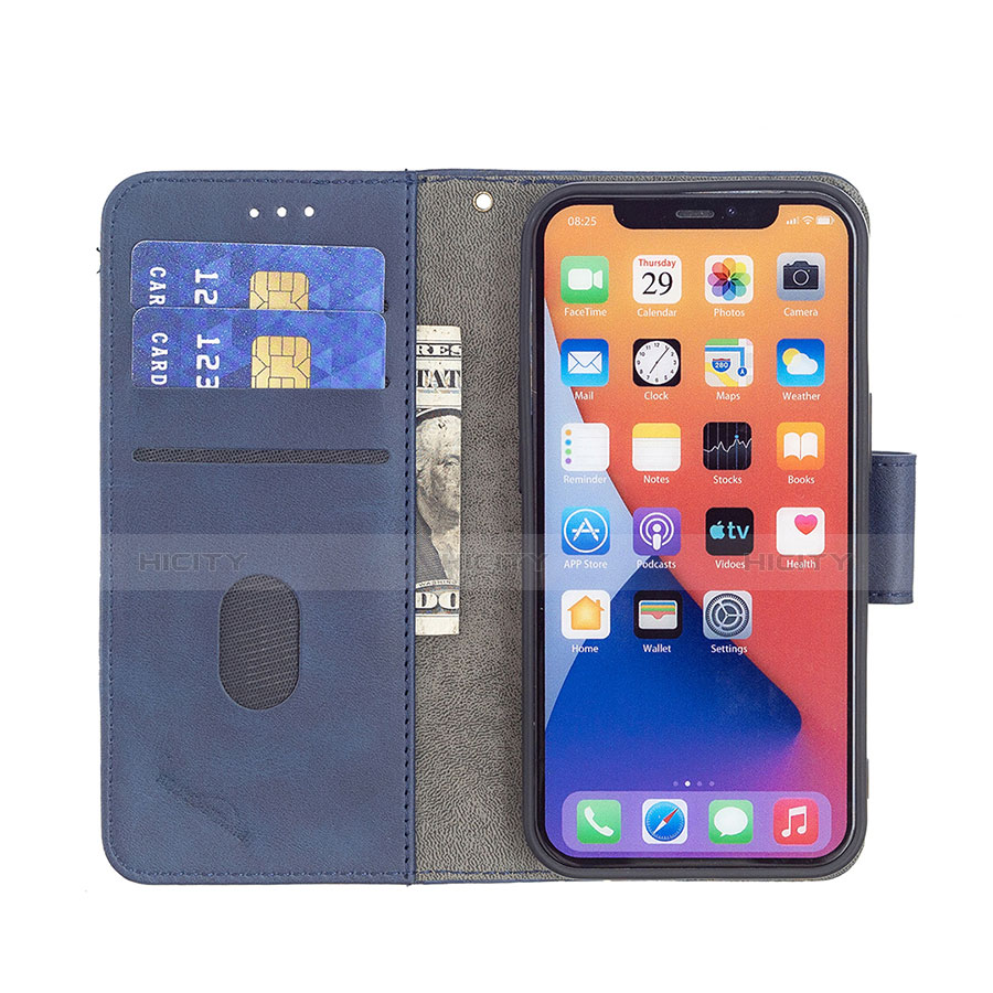 Handytasche Stand Schutzhülle Flip Leder Hülle Modisch Muster L05 für Apple iPhone 14 Blau groß