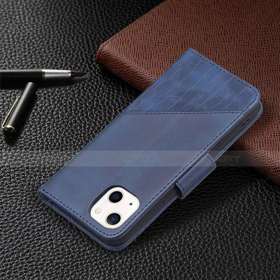 Handytasche Stand Schutzhülle Flip Leder Hülle Modisch Muster L05 für Apple iPhone 14 Blau groß