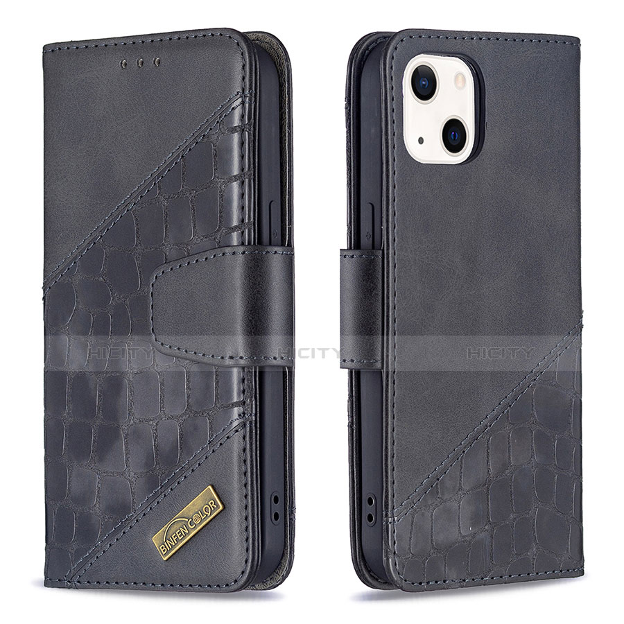 Handytasche Stand Schutzhülle Flip Leder Hülle Modisch Muster L05 für Apple iPhone 14 Schwarz Plus