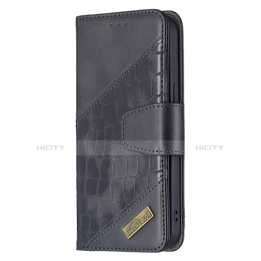 Handytasche Stand Schutzhülle Flip Leder Hülle Modisch Muster L05 für Apple iPhone 14 Schwarz groß