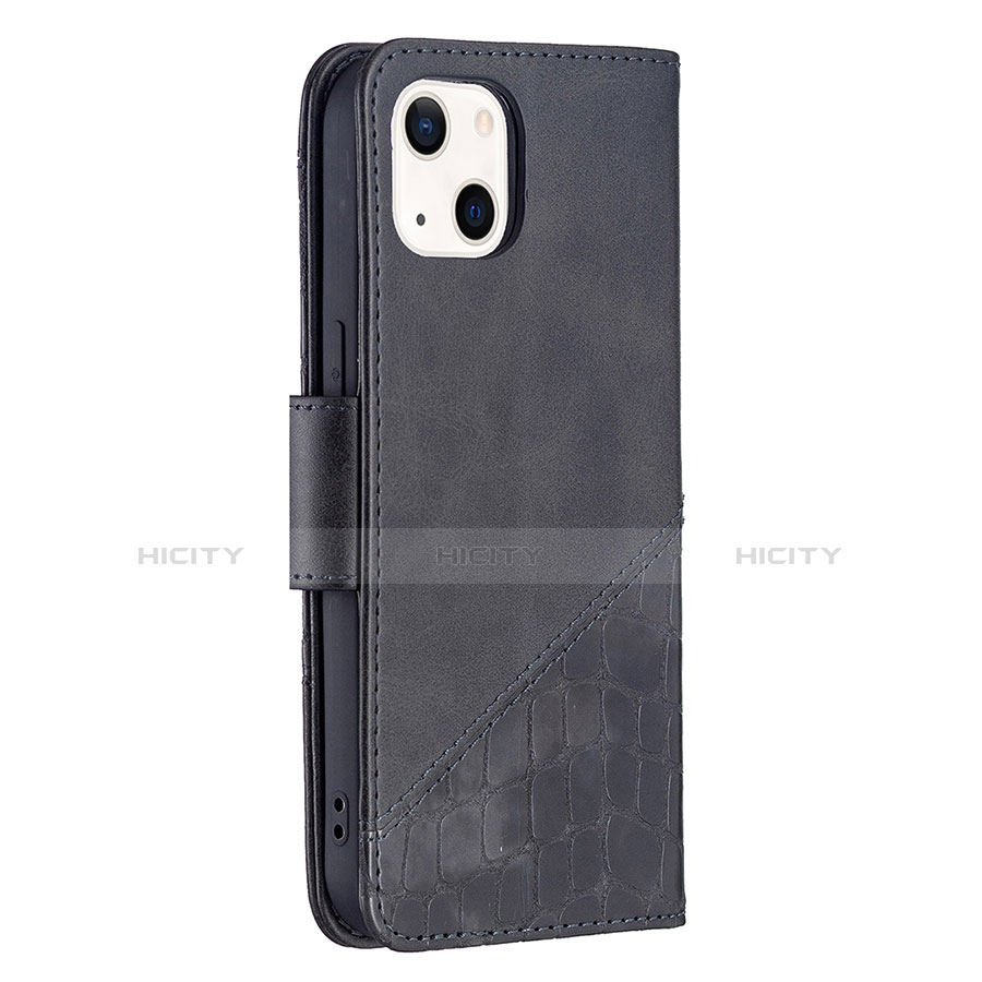 Handytasche Stand Schutzhülle Flip Leder Hülle Modisch Muster L05 für Apple iPhone 14 Schwarz groß