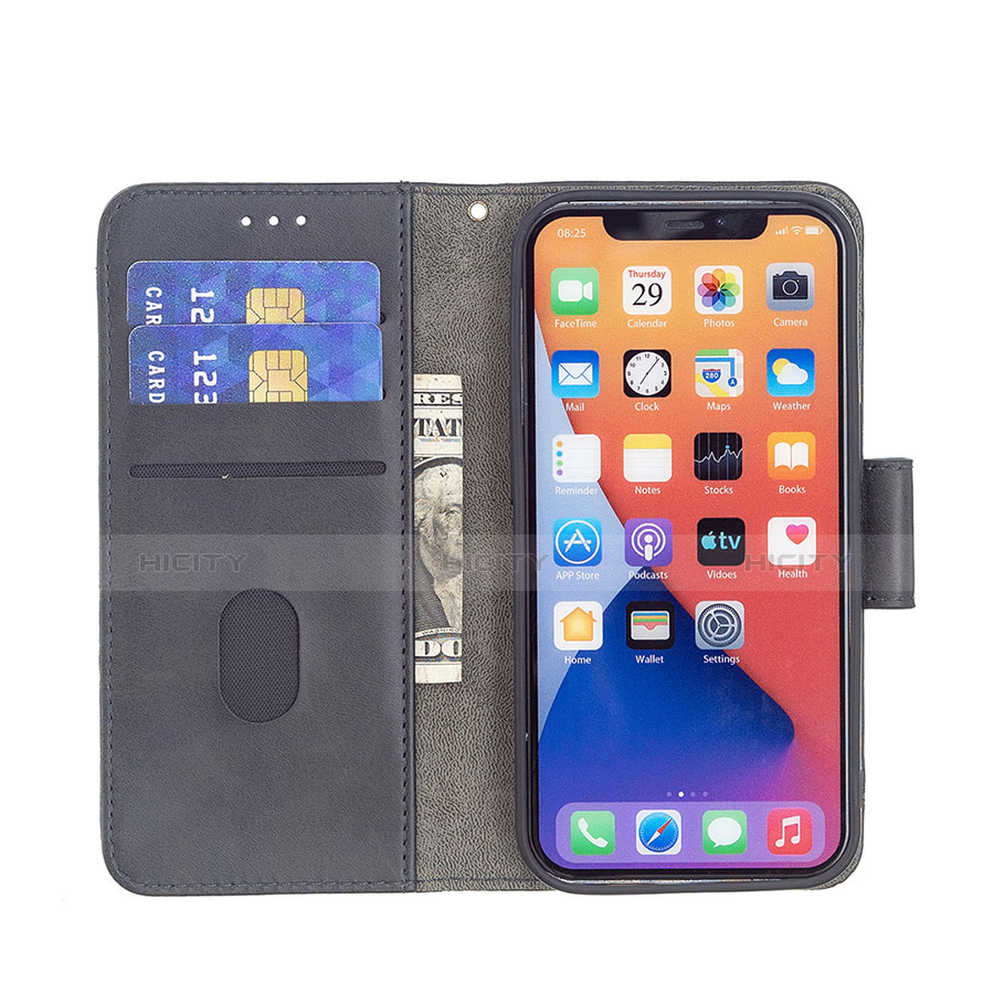Handytasche Stand Schutzhülle Flip Leder Hülle Modisch Muster L05 für Apple iPhone 14 Schwarz groß