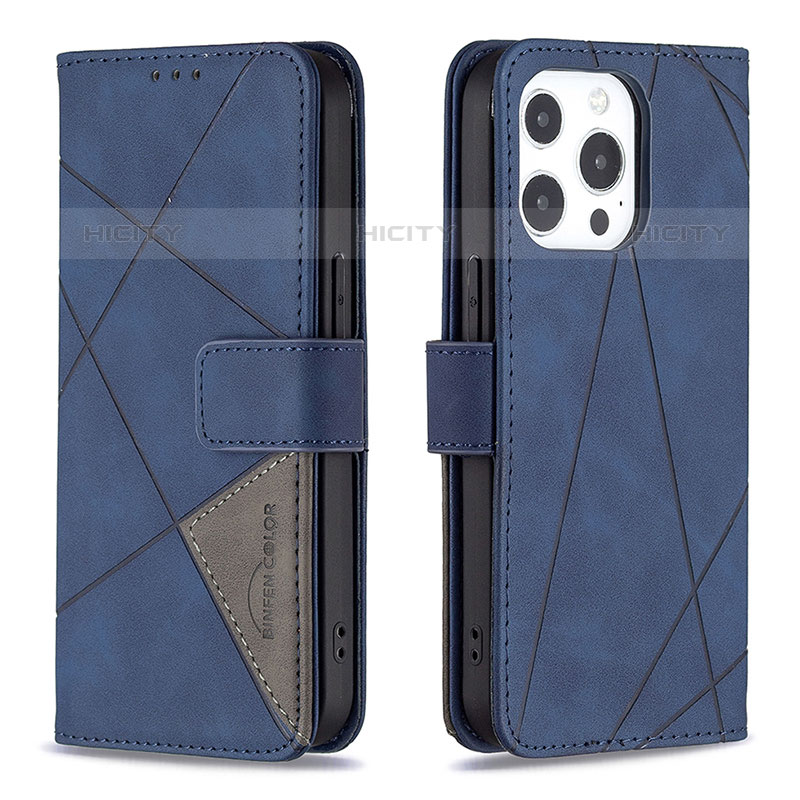 Handytasche Stand Schutzhülle Flip Leder Hülle Modisch Muster L06 für Apple iPhone 15 Pro Blau Plus