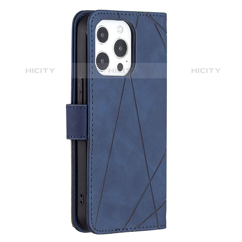 Handytasche Stand Schutzhülle Flip Leder Hülle Modisch Muster L06 für Apple iPhone 15 Pro Blau groß