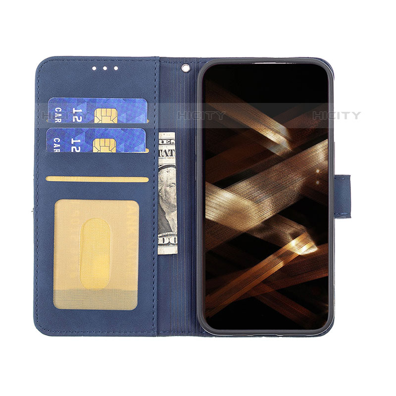Handytasche Stand Schutzhülle Flip Leder Hülle Modisch Muster L06 für Apple iPhone 15 Pro Blau groß