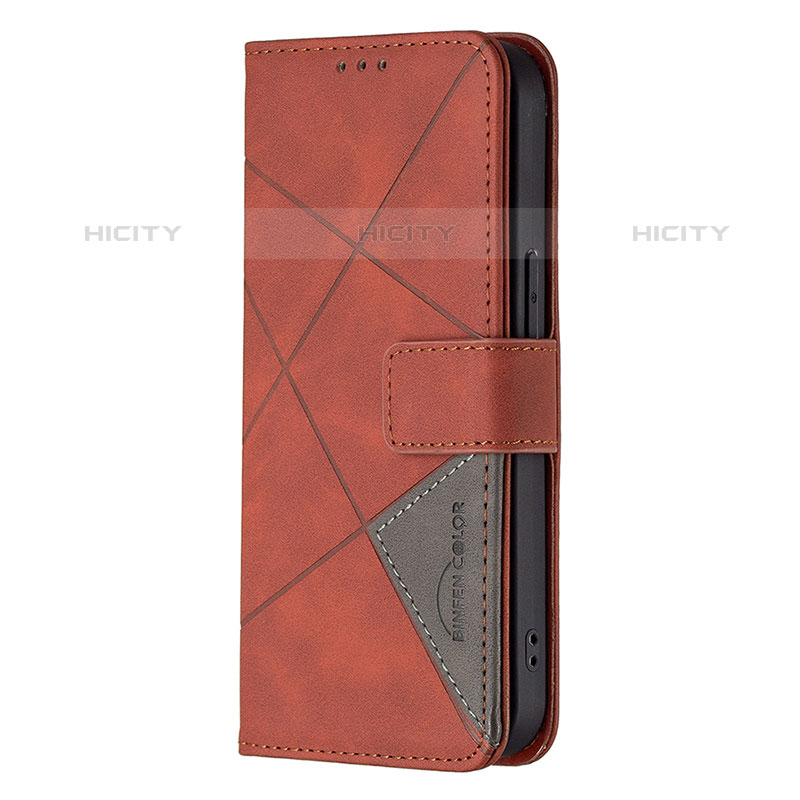 Handytasche Stand Schutzhülle Flip Leder Hülle Modisch Muster L06 für Apple iPhone 15 Pro Braun groß