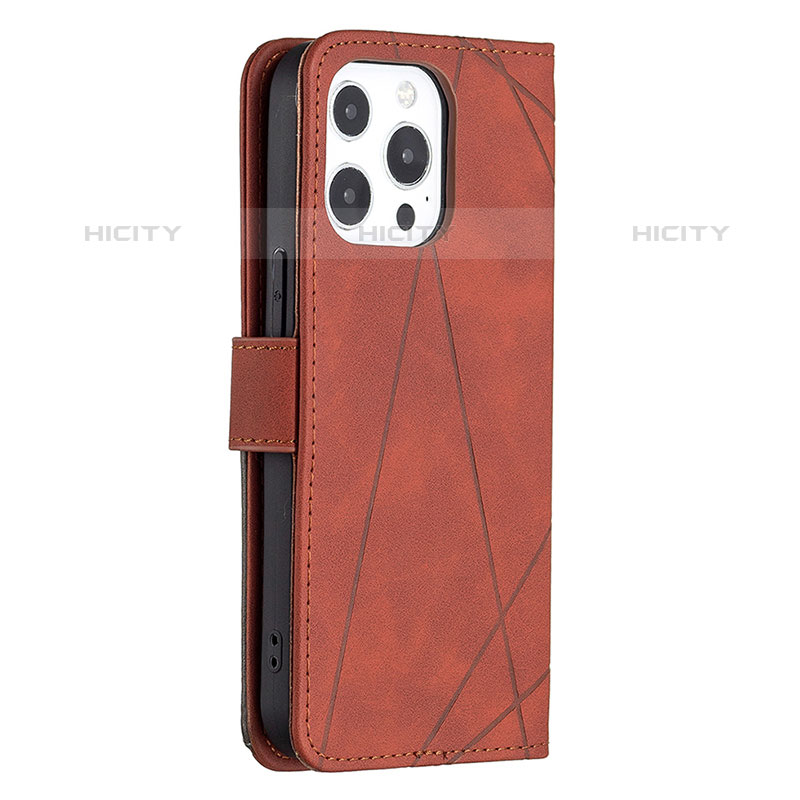 Handytasche Stand Schutzhülle Flip Leder Hülle Modisch Muster L06 für Apple iPhone 15 Pro Braun groß
