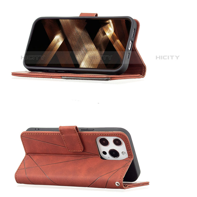 Handytasche Stand Schutzhülle Flip Leder Hülle Modisch Muster L06 für Apple iPhone 15 Pro Braun groß