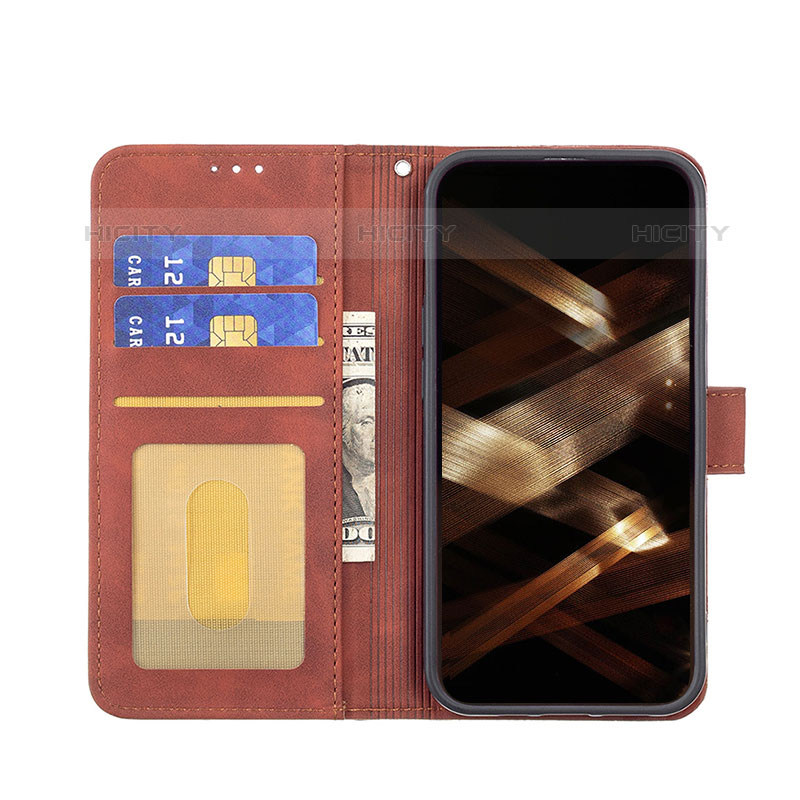 Handytasche Stand Schutzhülle Flip Leder Hülle Modisch Muster L06 für Apple iPhone 15 Pro Braun groß