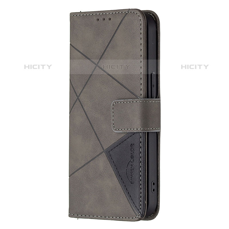 Handytasche Stand Schutzhülle Flip Leder Hülle Modisch Muster L06 für Apple iPhone 15 Pro Grau groß