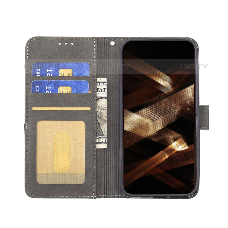 Handytasche Stand Schutzhülle Flip Leder Hülle Modisch Muster L06 für Apple iPhone 15 Pro Grau groß