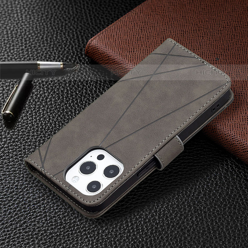 Handytasche Stand Schutzhülle Flip Leder Hülle Modisch Muster L06 für Apple iPhone 15 Pro Grau groß