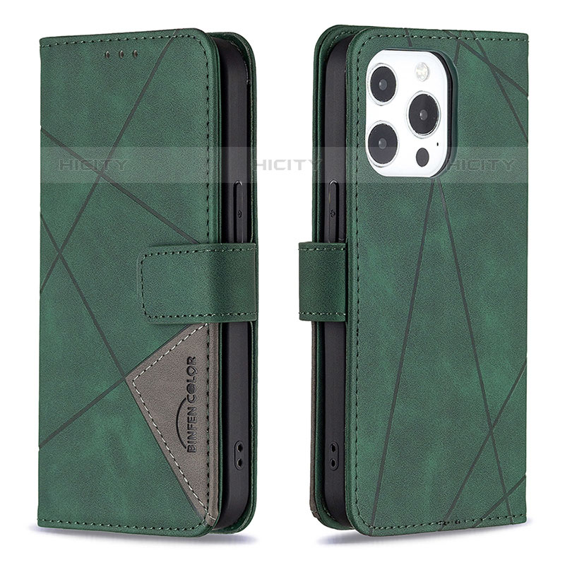 Handytasche Stand Schutzhülle Flip Leder Hülle Modisch Muster L06 für Apple iPhone 15 Pro Grün