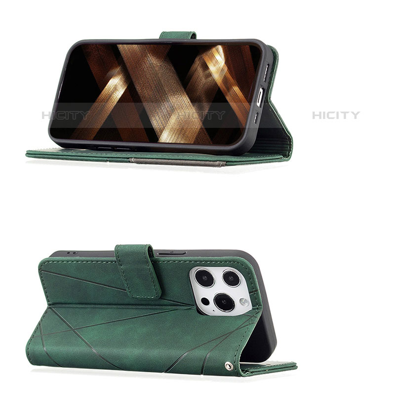 Handytasche Stand Schutzhülle Flip Leder Hülle Modisch Muster L06 für Apple iPhone 15 Pro Grün