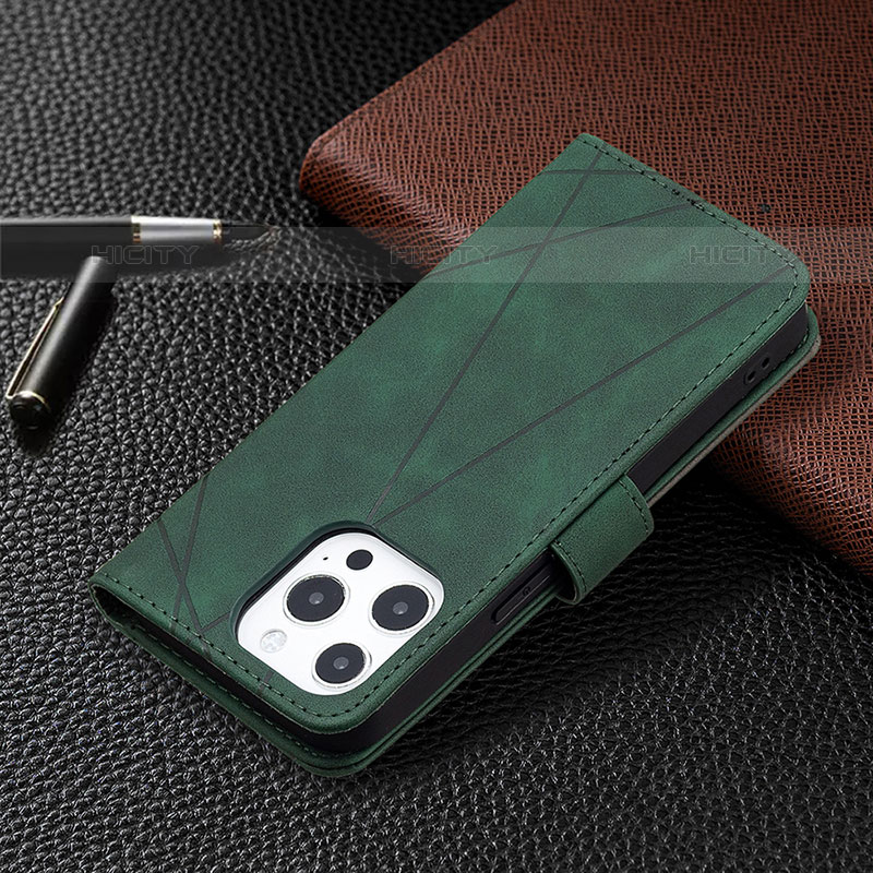 Handytasche Stand Schutzhülle Flip Leder Hülle Modisch Muster L06 für Apple iPhone 15 Pro Grün