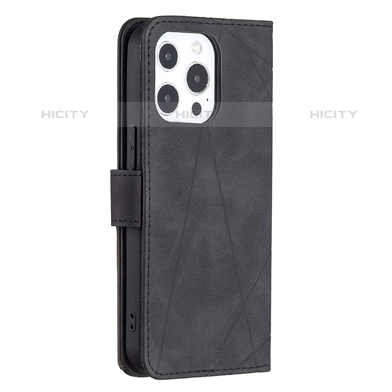 Handytasche Stand Schutzhülle Flip Leder Hülle Modisch Muster L06 für Apple iPhone 15 Pro Schwarz
