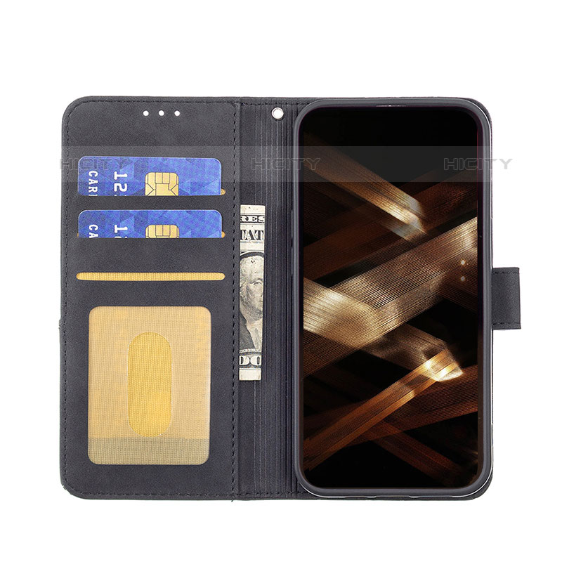 Handytasche Stand Schutzhülle Flip Leder Hülle Modisch Muster L06 für Apple iPhone 15 Pro Schwarz