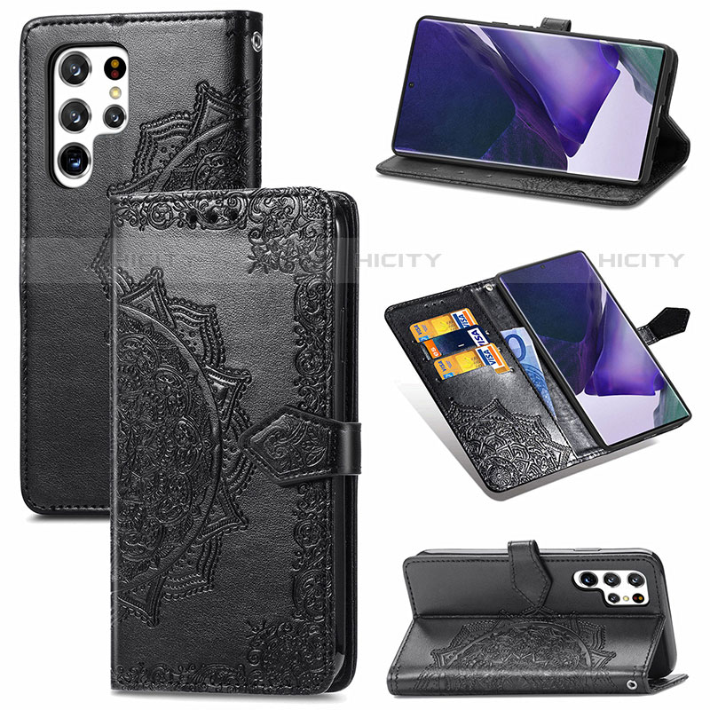 Handytasche Stand Schutzhülle Flip Leder Hülle Modisch Muster S01D für Samsung Galaxy S22 Ultra 5G groß