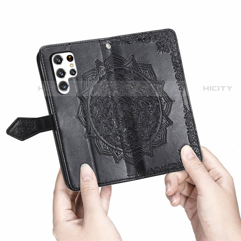 Handytasche Stand Schutzhülle Flip Leder Hülle Modisch Muster S01D für Samsung Galaxy S22 Ultra 5G groß