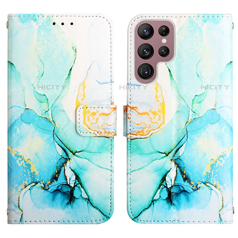Handytasche Stand Schutzhülle Flip Leder Hülle Modisch Muster Y03B für Samsung Galaxy S23 Ultra 5G Grün