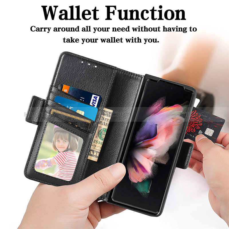 Handytasche Stand Schutzhülle Flip Leder Hülle S01D für Samsung Galaxy Z Fold3 5G groß