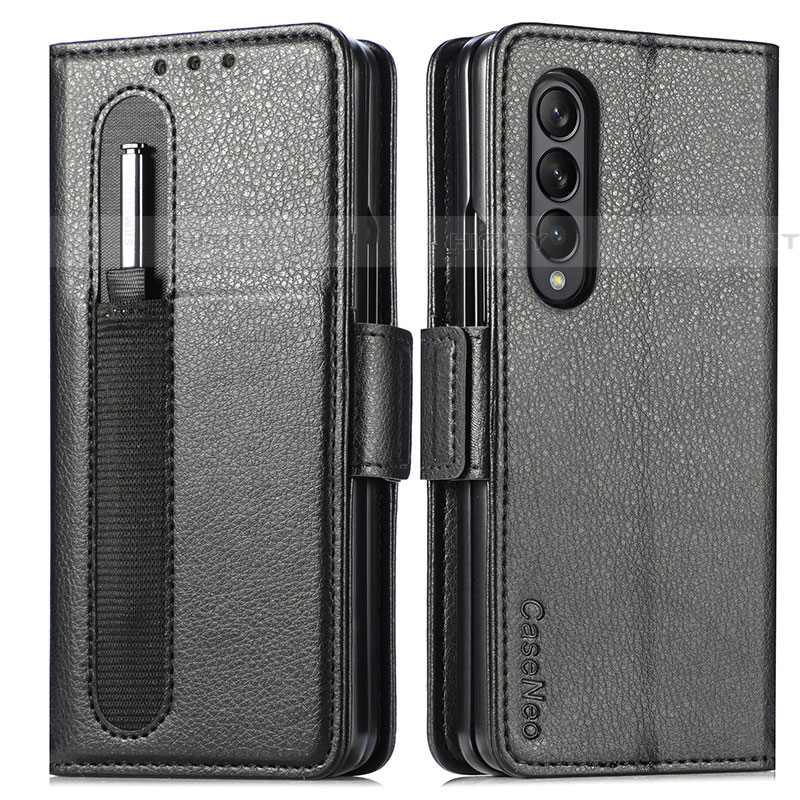 Handytasche Stand Schutzhülle Flip Leder Hülle S01D für Samsung Galaxy Z Fold4 5G Schwarz Plus