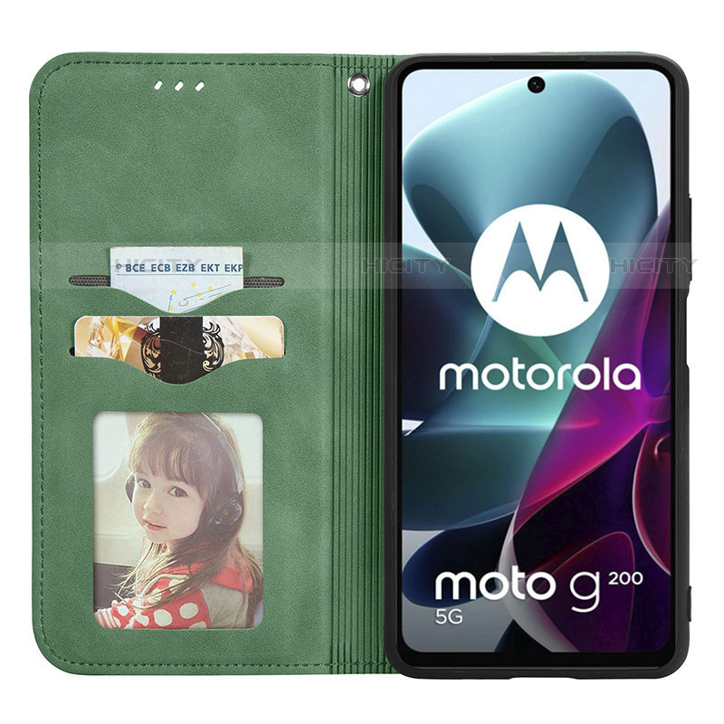 Handytasche Stand Schutzhülle Flip Leder Hülle S04D für Motorola Moto G200 5G groß