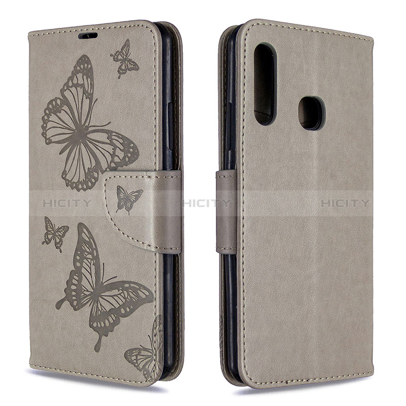 Handytasche Stand Schutzhülle Flip Leder Hülle Schmetterling B01F für Samsung Galaxy A70E Grau Plus