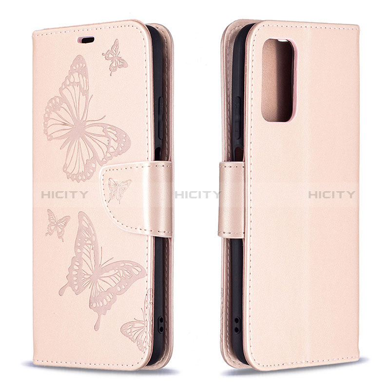 Handytasche Stand Schutzhülle Flip Leder Hülle Schmetterling B01F für Xiaomi Poco M3 Rosegold