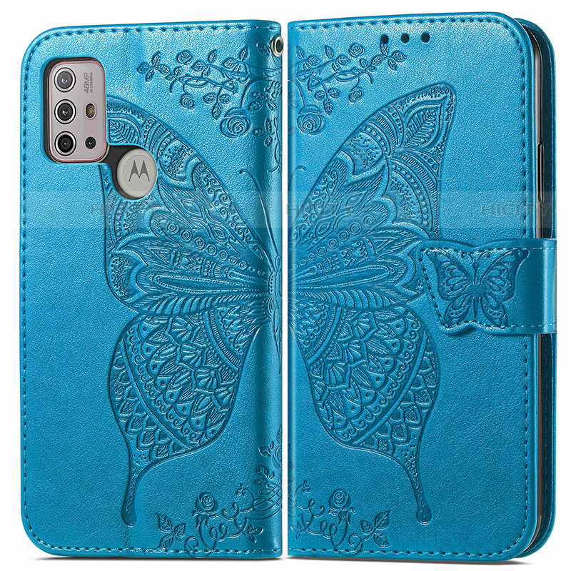 Handytasche Stand Schutzhülle Flip Leder Hülle Schmetterling für Motorola Moto G30 Blau Plus