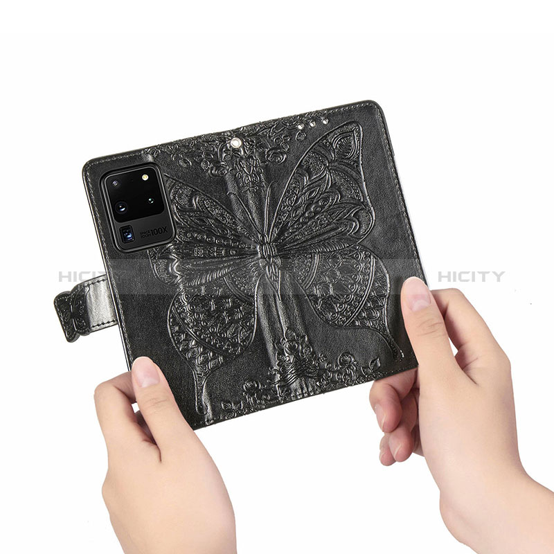 Handytasche Stand Schutzhülle Flip Leder Hülle Schmetterling für Samsung Galaxy S20 Ultra 5G groß