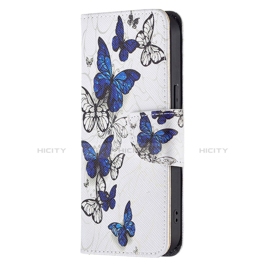 Handytasche Stand Schutzhülle Flip Leder Hülle Schmetterling L07 für Apple iPhone 13 Pro Max Weiß groß