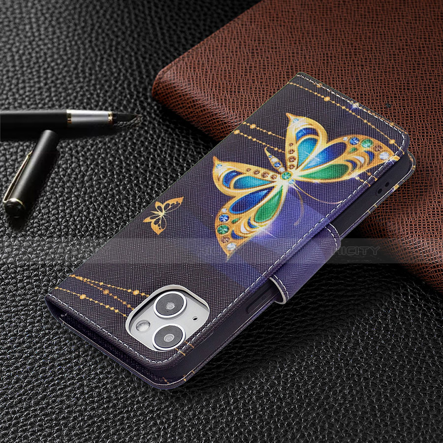 Handytasche Stand Schutzhülle Flip Leder Hülle Schmetterling L07 für Apple iPhone 14 Plusfarbig