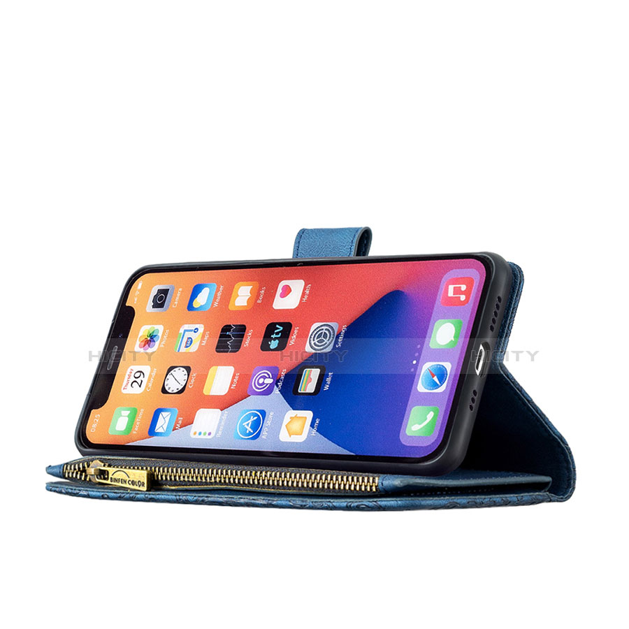 Handytasche Stand Schutzhülle Flip Leder Hülle Schmetterling L08 für Apple iPhone 14 Blau