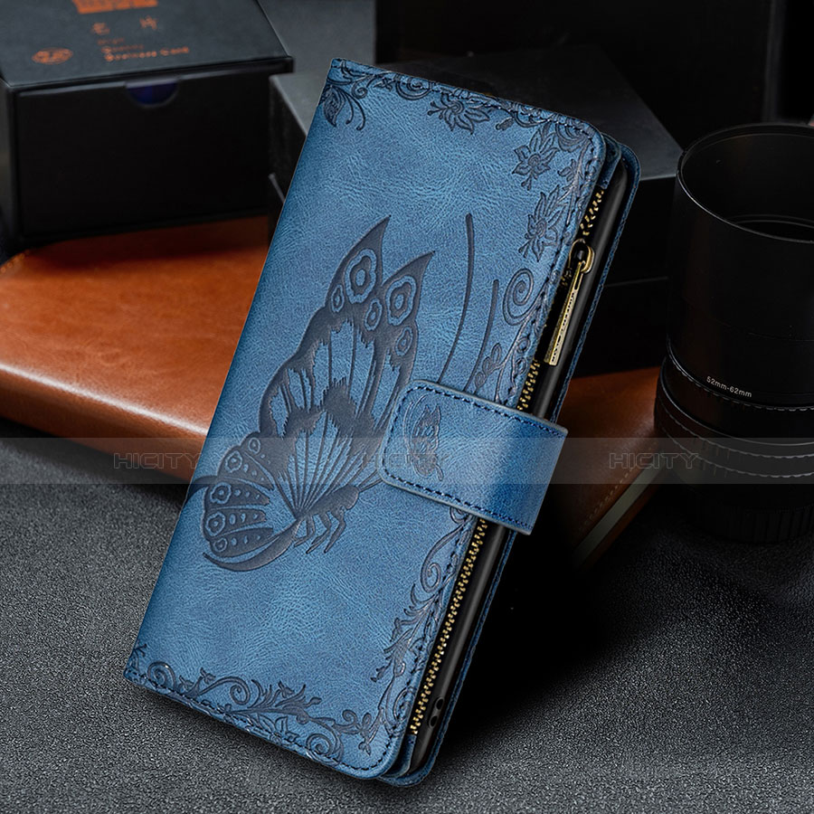 Handytasche Stand Schutzhülle Flip Leder Hülle Schmetterling L08 für Apple iPhone 14 Blau
