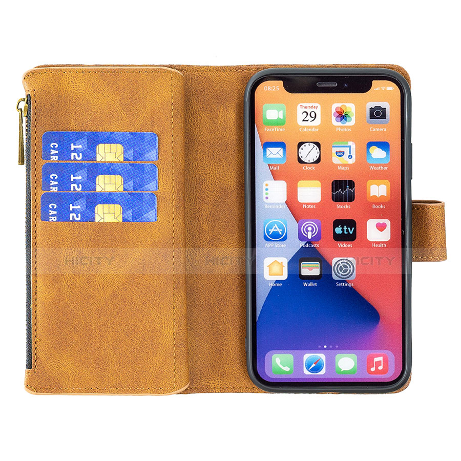 Handytasche Stand Schutzhülle Flip Leder Hülle Schmetterling L08 für Apple iPhone 14 Braun groß