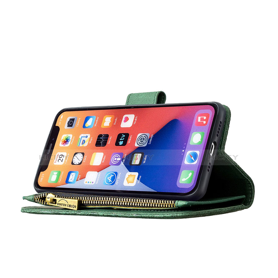 Handytasche Stand Schutzhülle Flip Leder Hülle Schmetterling L08 für Apple iPhone 14 Grün